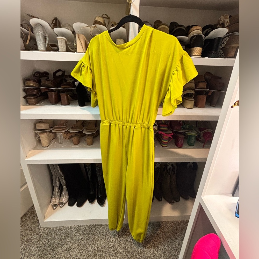 Bright chartreuse Ruffle Sleeve Jumpsuit
